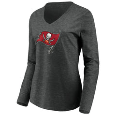 Tampa Bay Buccaneers Women's Primary Logo Long Sleeve V-Neck T-Shirt - Heather Gray - NFL