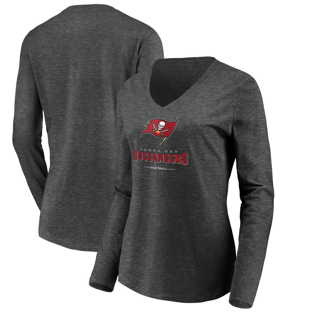 Tampa Bay Buccaneers Women's Team Lockup Long Sleeve V-Neck T-Shirt - Heather Gray - NFL
