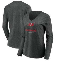 Tampa Bay Buccaneers Women's Team Lockup Long Sleeve V-Neck T-Shirt - Heather Gray - NFL