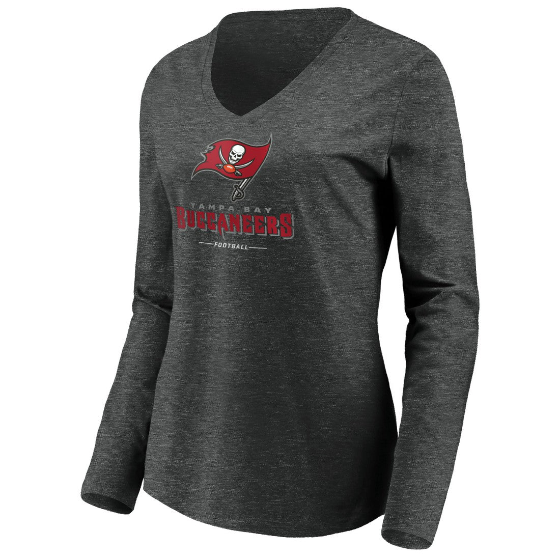 Tampa Bay Buccaneers Women's Team Lockup Long Sleeve V-Neck T-Shirt - Heather Gray - NFL