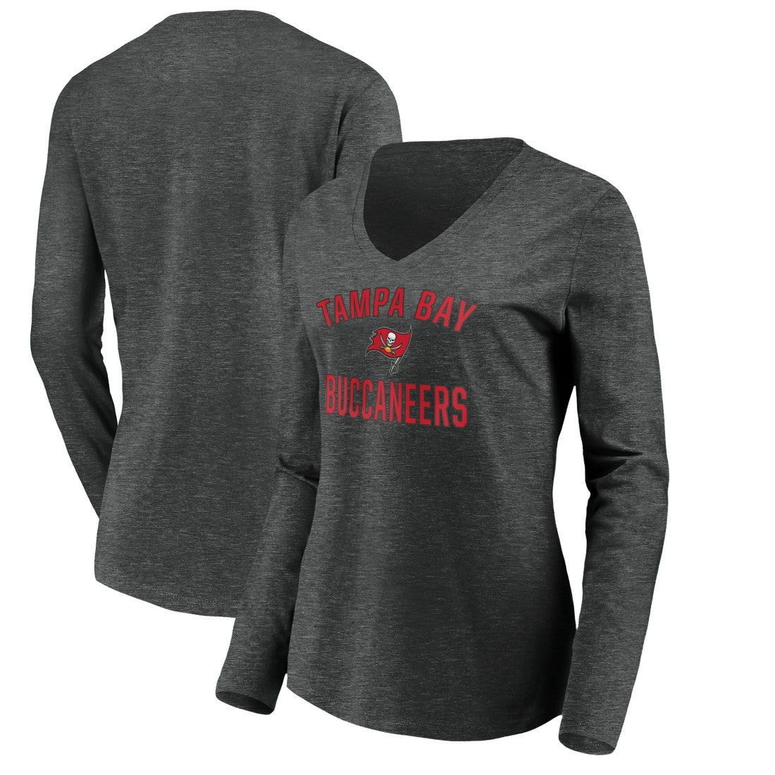 Tampa Bay Buccaneers Women's Victory Arch Long Sleeve V-Neck T-Shirt - Heather Gray - NFL