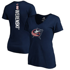 Zach Werenski Columbus Blue Jackets Women's Playmaker V-Neck T-Shirt - Navy | NHL near me