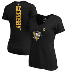 Sidney Crosby Pittsburgh Penguins Women's Playmaker V-Neck T-Shirt - Black | NHL Clearance