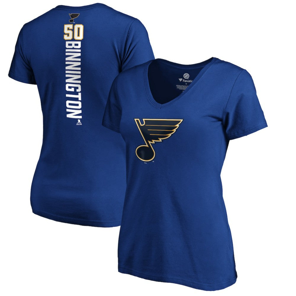 Jordan Binnington St. Louis Blues Women's Playmaker V-Neck T-Shirt - Royal | NHL online