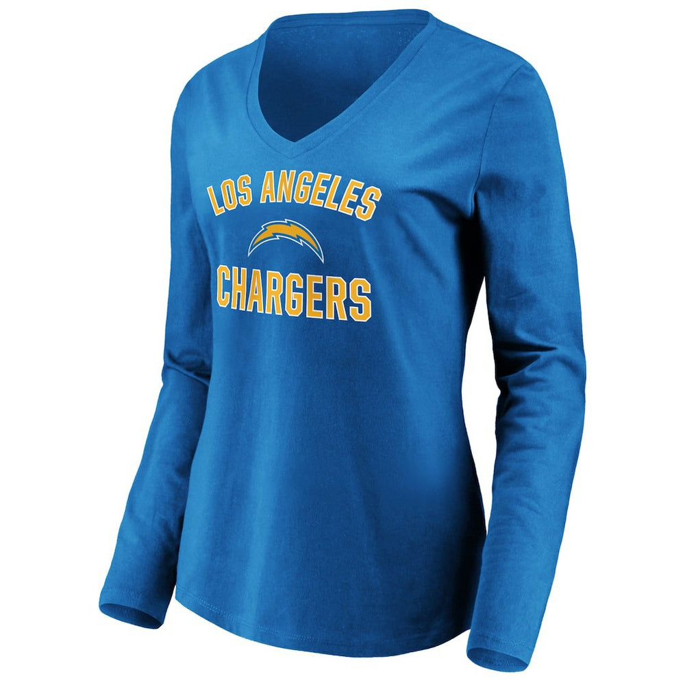 Los Angeles Chargers Women's Victory Arch Long Sleeve V-Neck T-Shirt - Powder Blue - NFL