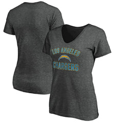 Los Angeles Chargers Women's Victory Arch V-Neck T-Shirt - Heathered Gray - NFL