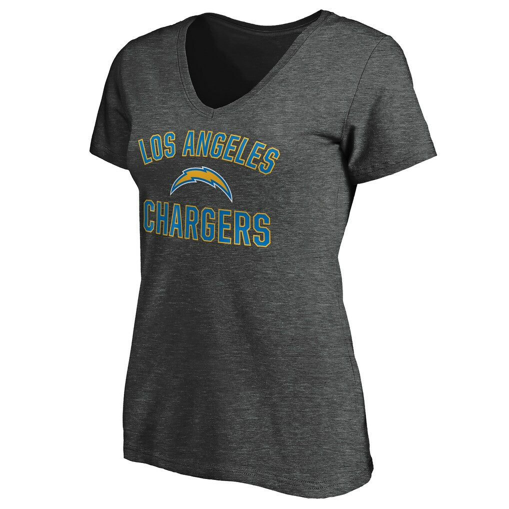 Los Angeles Chargers Women's Victory Arch V-Neck T-Shirt - Heathered Gray - NFL