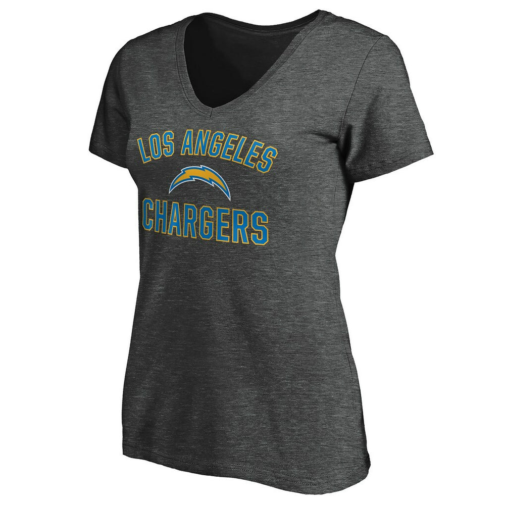 Los Angeles Chargers Women's Victory Arch V-Neck T-Shirt - Heathered Gray - NFL