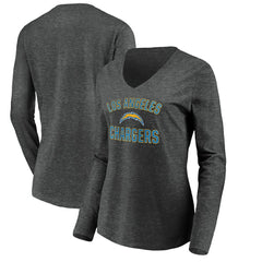 Los Angeles Chargers Women's Victory Arch Long Sleeve V-Neck T-Shirt - Heather Gray - NFL