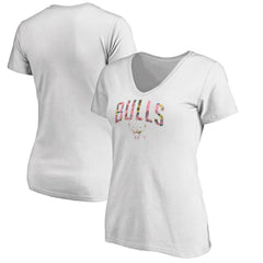 Chicago Bulls Women's Floral Arch V-Neck T-Shirt White