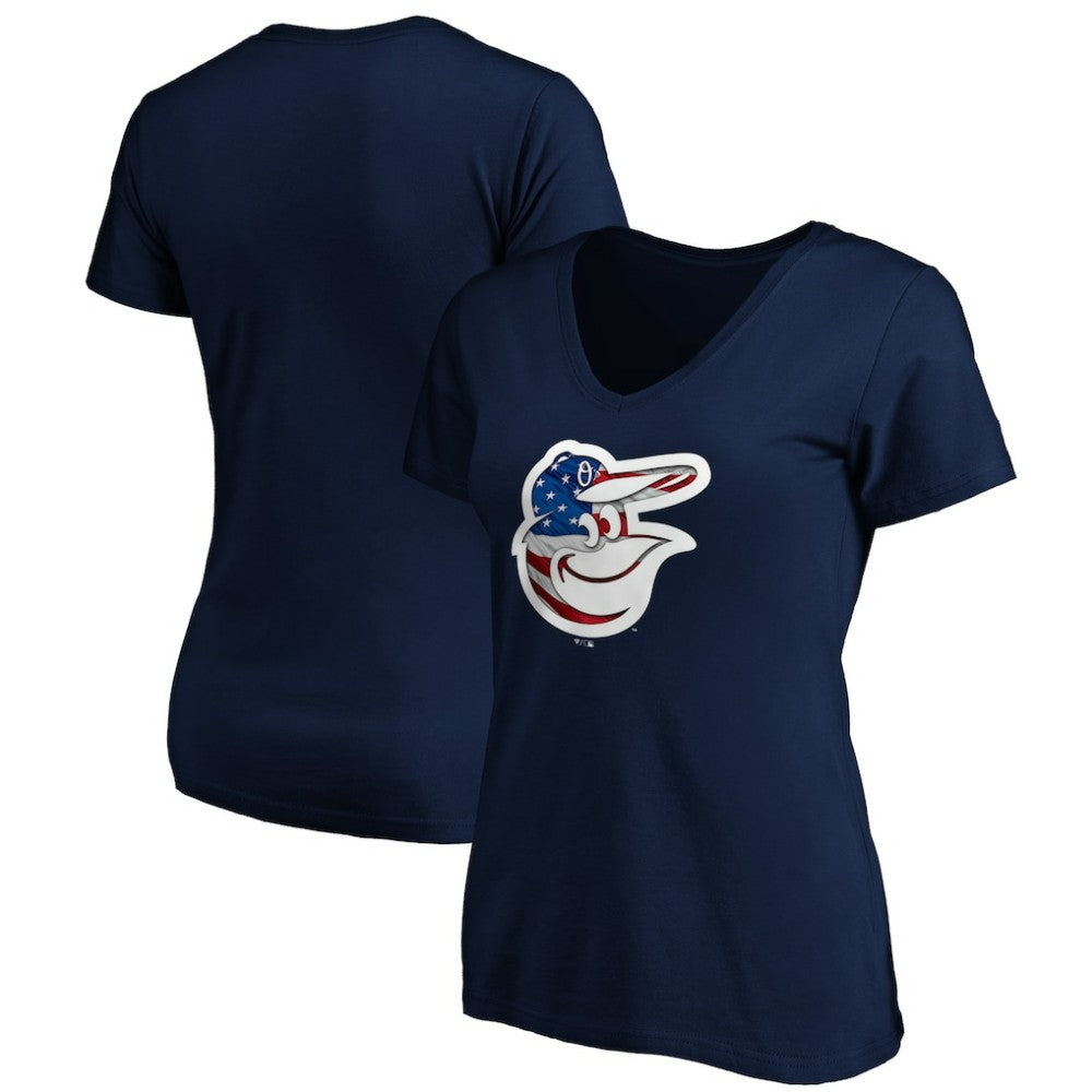 Baltimore Orioles Logo Women's Banner Wave V-Neck T-Shirt Discount