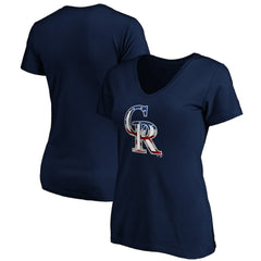 Colorado Rockies Logo Women's Banner Wave V-Neck T-Shirt Discount