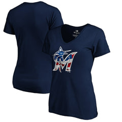 Miami Marlins Logo Women's Banner Wave V-Neck T-Shirt Online
