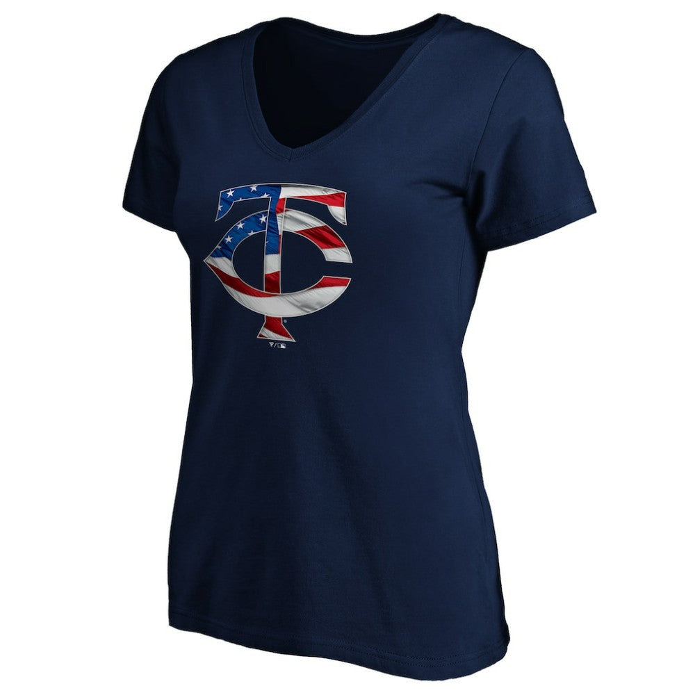 Minnesota Twins Logo Women's Banner Wave V-Neck T-Shirt for sale
