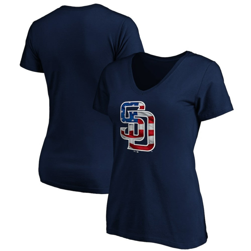 San Diego Padres Logo Women's Banner Wave V-Neck T-Shirt for sale