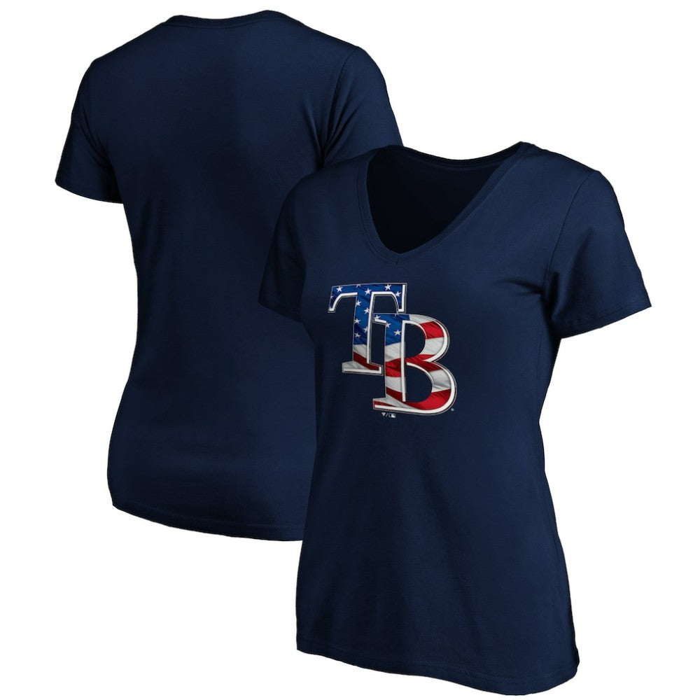 Tampa Bay Rays Logo Women's Banner Wave V-Neck T-Shirt Sale