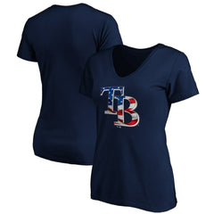 Tampa Bay Rays Logo Women's Banner Wave V-Neck T-Shirt Sale
