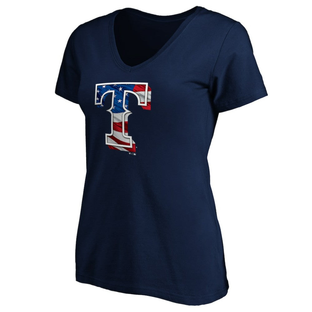 Texas Rangers Logo Women's Banner Wave V-Neck T-Shirt Near Me