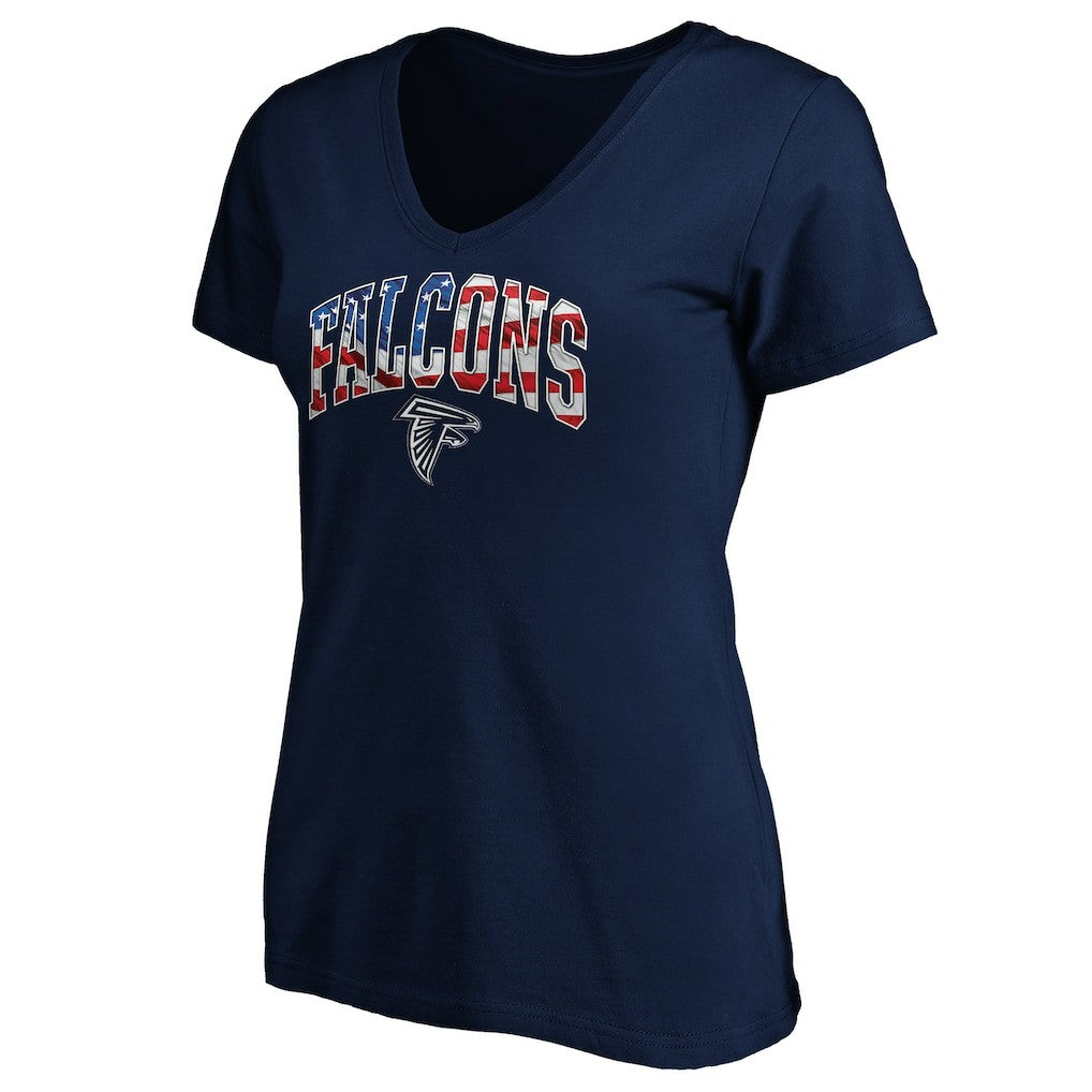 Atlanta Falcons Logo Women's Banner Wave V-Neck T-Shirt - Navy - NFL