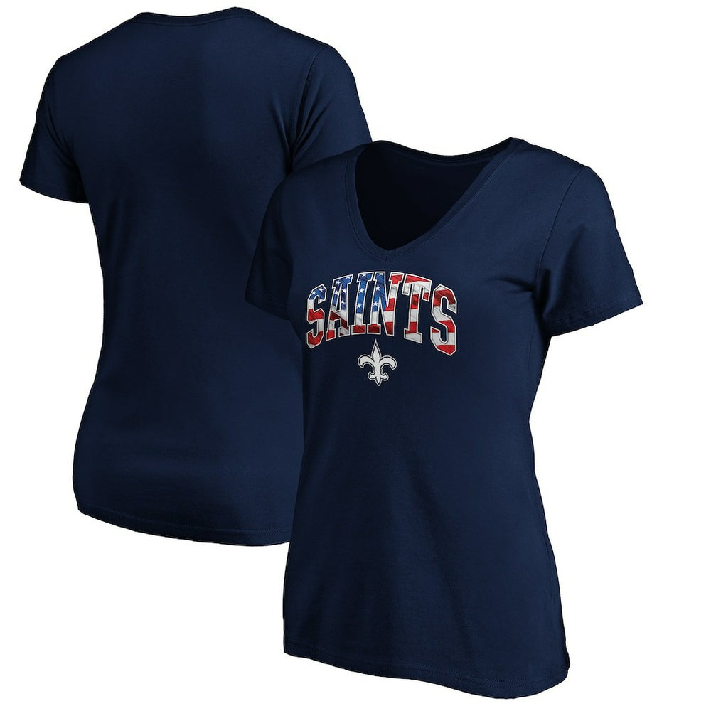 New Orleans Saints Women's Banner Wave V-Neck T-Shirt - Navy - NFL