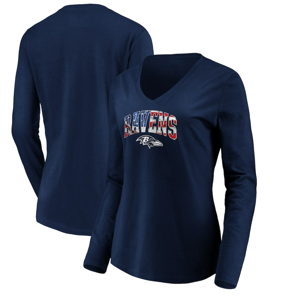 Baltimore Ravens Women's Banner Wave V-Neck Long Sleeve T-Shirt - Navy - NFL