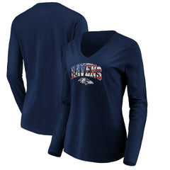 Baltimore Ravens Women's Banner Wave V-Neck Long Sleeve T-Shirt - Navy - NFL
