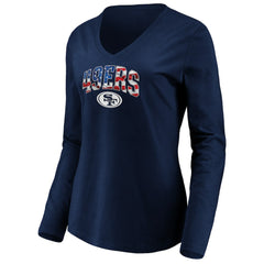 San Francisco 49ers Women's Banner Wave V-Neck Long Sleeve T-Shirt - Navy - NFL