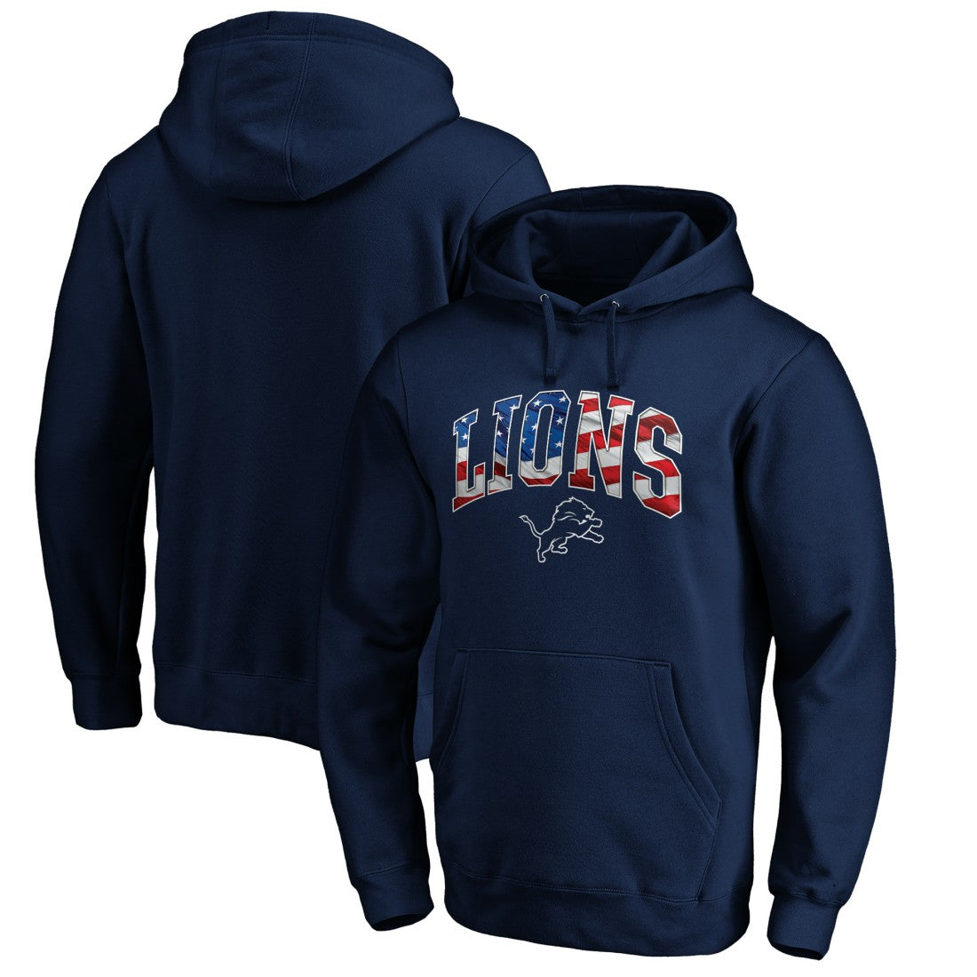 Detroit Lions Banner Wave Fitted Pullover Hoodie - Navy - NFL