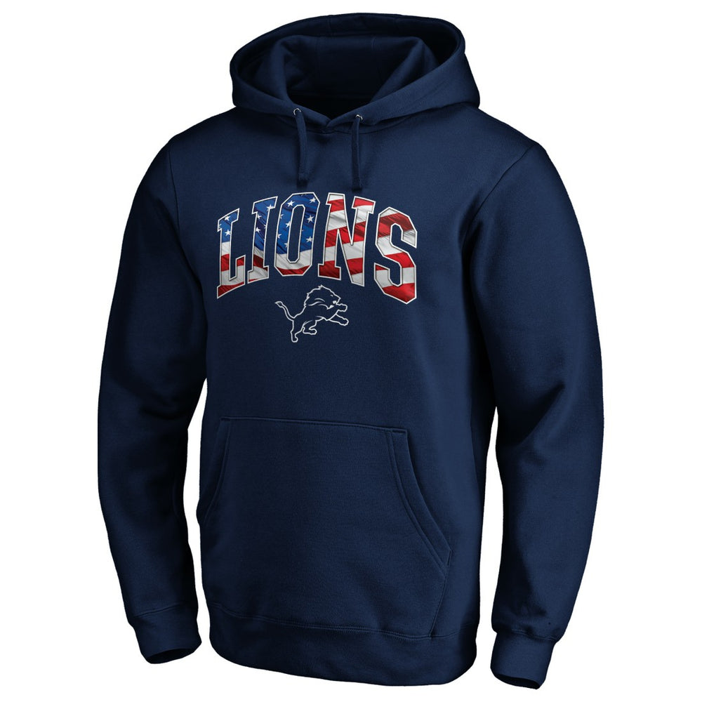 Detroit Lions Banner Wave Fitted Pullover Hoodie - Navy - NFL