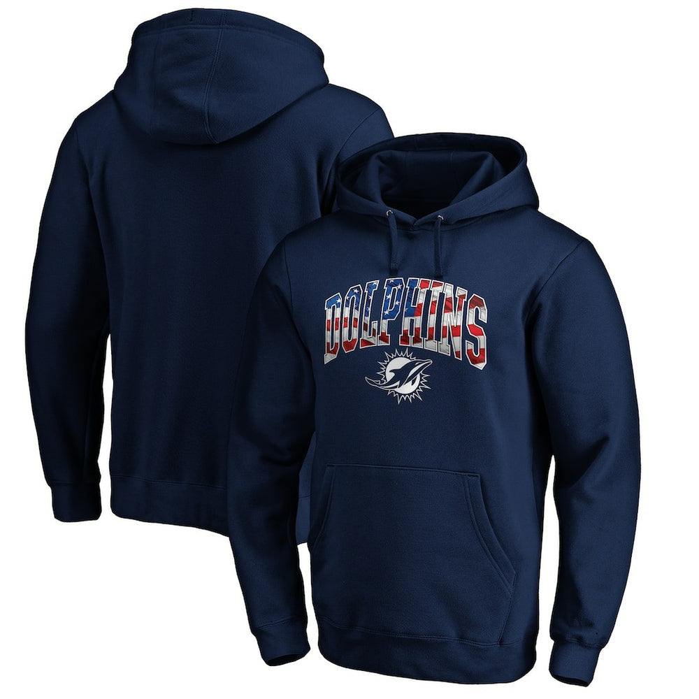 Miami Dolphins Banner Wave Fitted Pullover Hoodie - Navy - NFL