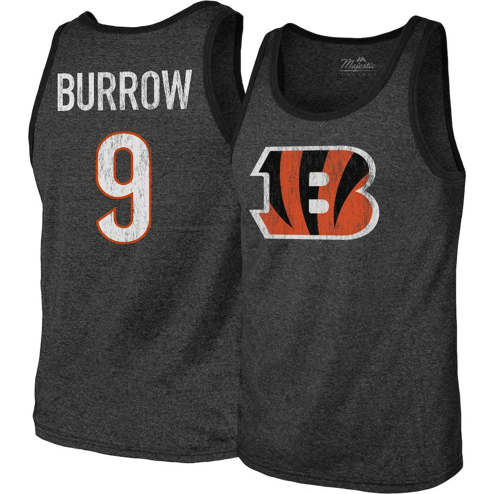 Joe Burrow Cincinnati Bengals Majestic Threads Name & Number Tri-Blend Tank Top - Black - NFL