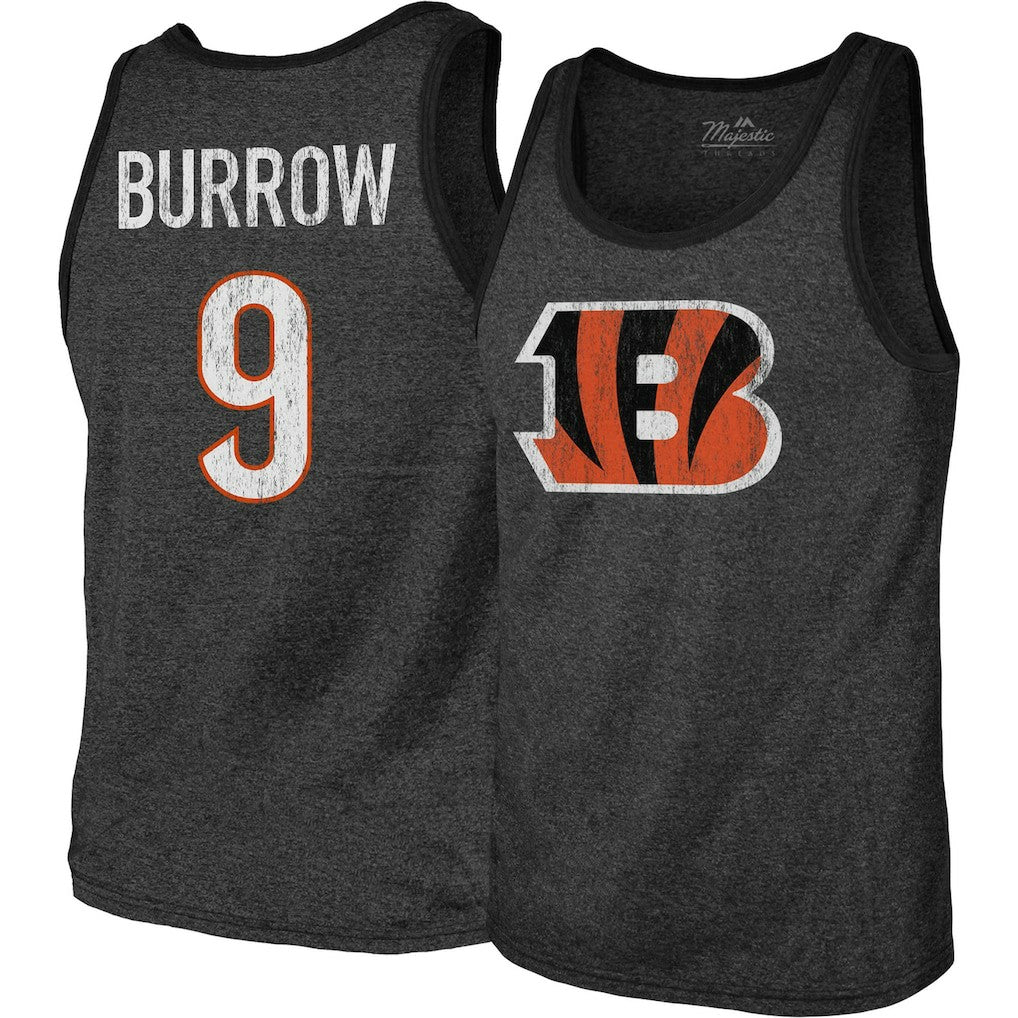 Joe Burrow Cincinnati Bengals Majestic Threads Name & Number Tri-Blend Tank Top - Black - NFL