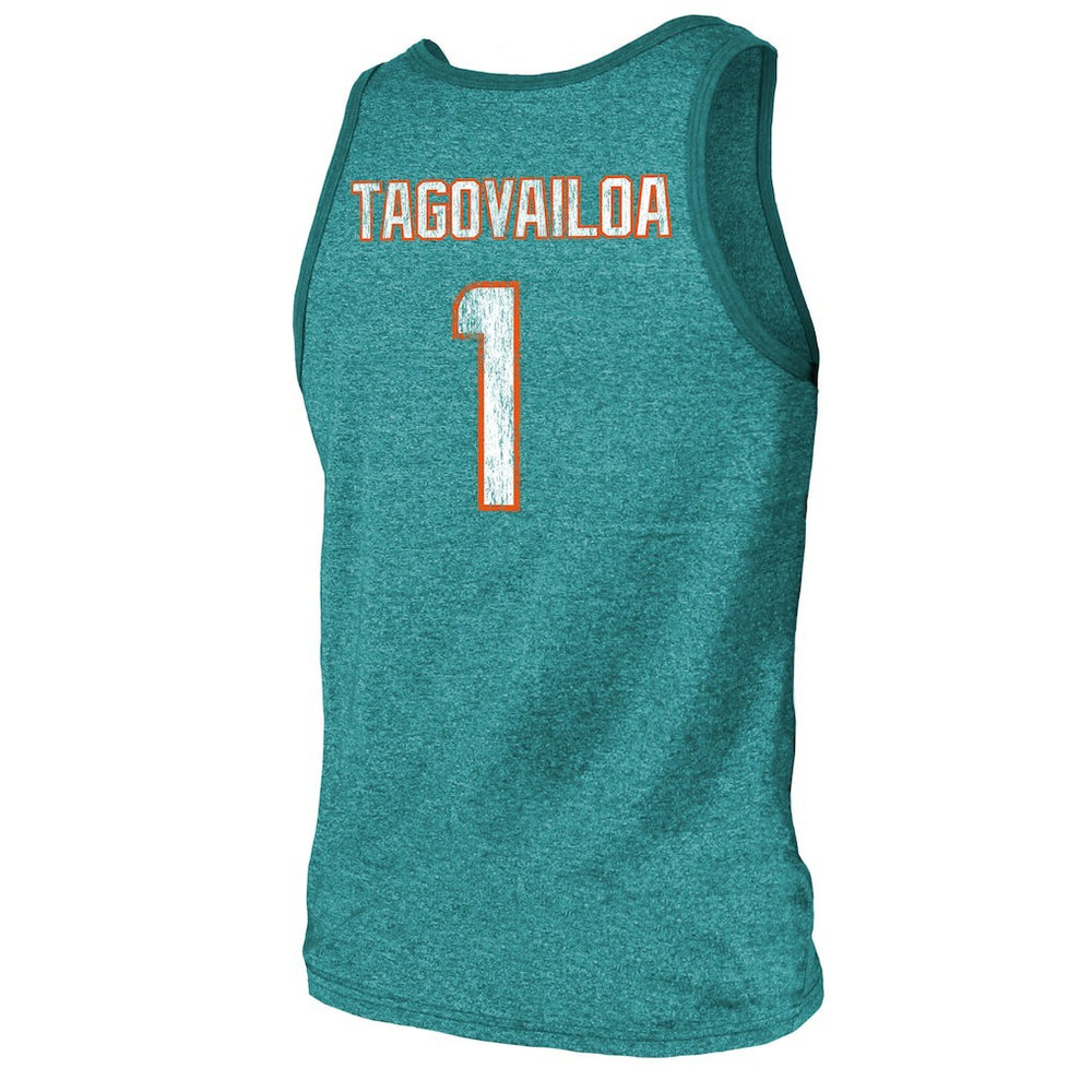 Tua Tagovailoa Miami Dolphins Majestic Threads Name & Number Tri-Blend Tank Top - Aqua - NFL