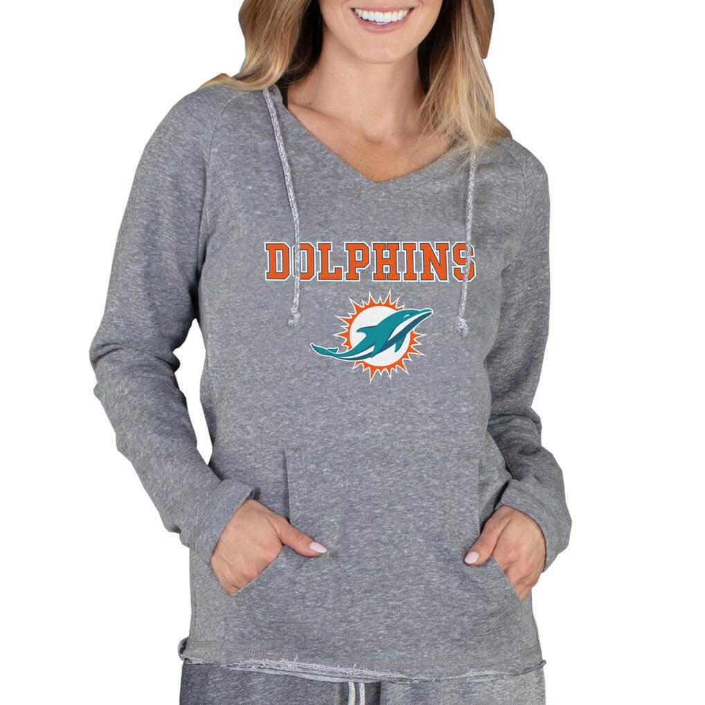 Miami Dolphins Concepts Sport Women's Mainstream Tri-Blend Raglan Hoodie V-Neck Top - Gray - NFL