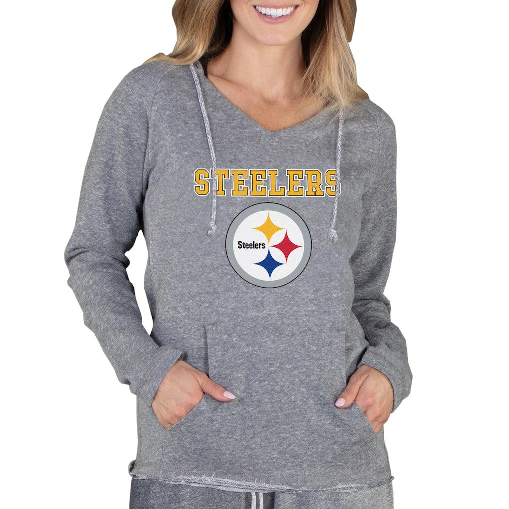 Pittsburgh Steelers Concepts Sport Women's Mainstream Tri-Blend Raglan Hoodie V-Neck Top - Gray - NFL