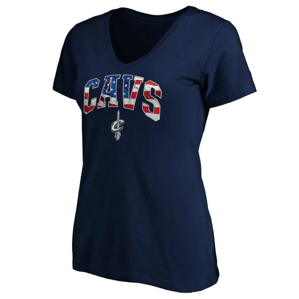 Cleveland Cavaliers Women's Banner Wave V-Neck T-Shirt Navy