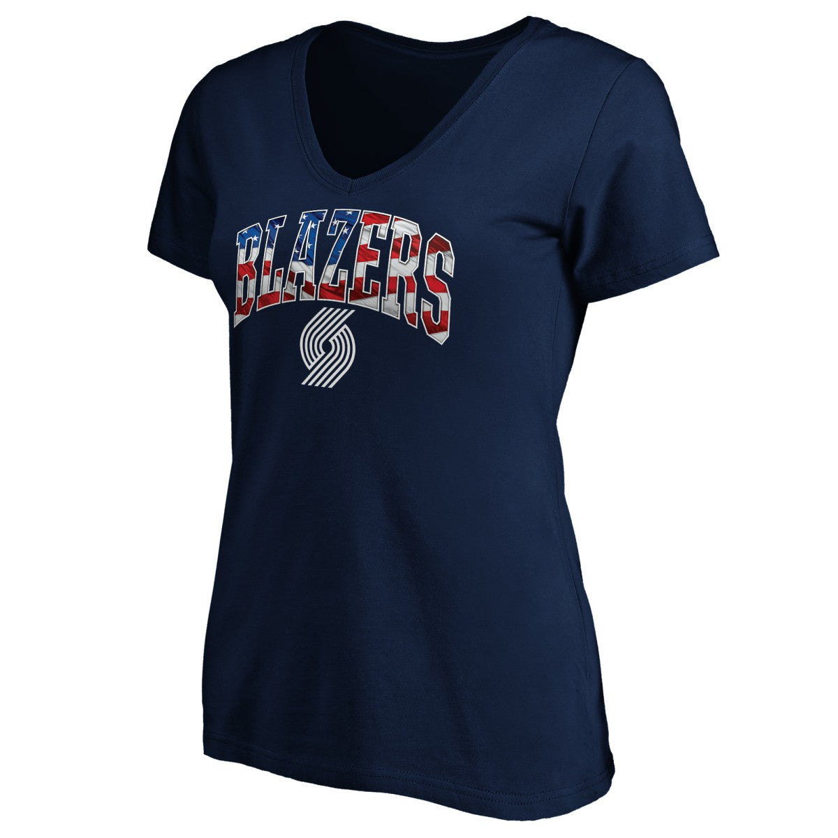 Portland Trail Blazers Women's Banner Wave V-Neck T-Shirt Navy