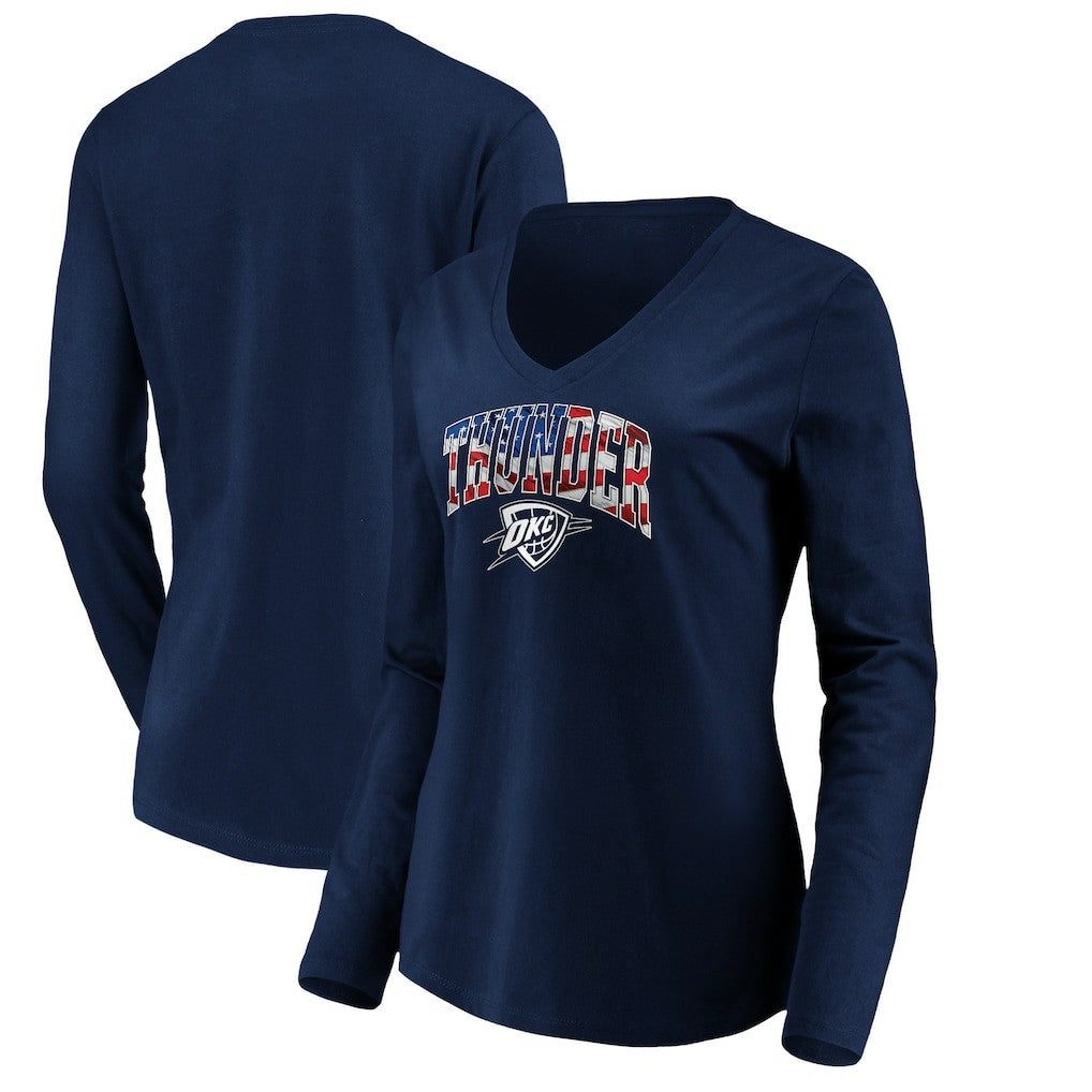 Oklahoma City Thunder Women's Banner Wave V-Neck Long Sleeve T-Shirt Navy