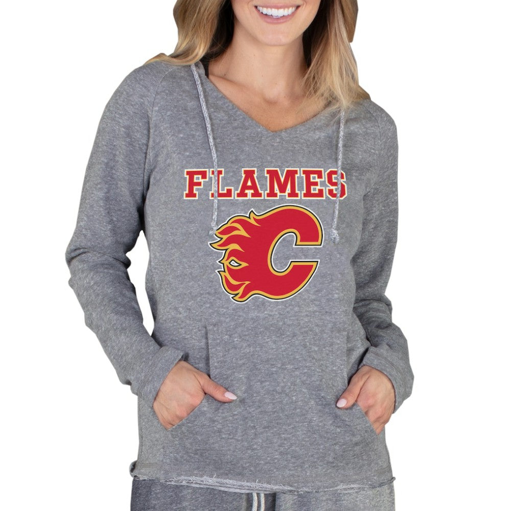 Calgary Flames Concepts Sport Women's Mainstream Terry Tri-Blend Long Sleeve Hooded Top - Gray | NHL Lifestyle