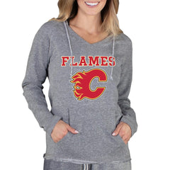 Calgary Flames Concepts Sport Women's Mainstream Terry Tri-Blend Long Sleeve Hooded Top - Gray | NHL Lifestyle