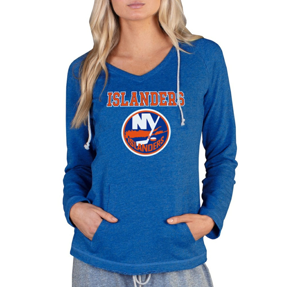 New York Islanders Concepts Sport Women's Mainstream Terry Tri-Blend Long Sleeve Hooded Top - Royal | NHL Lifestyle