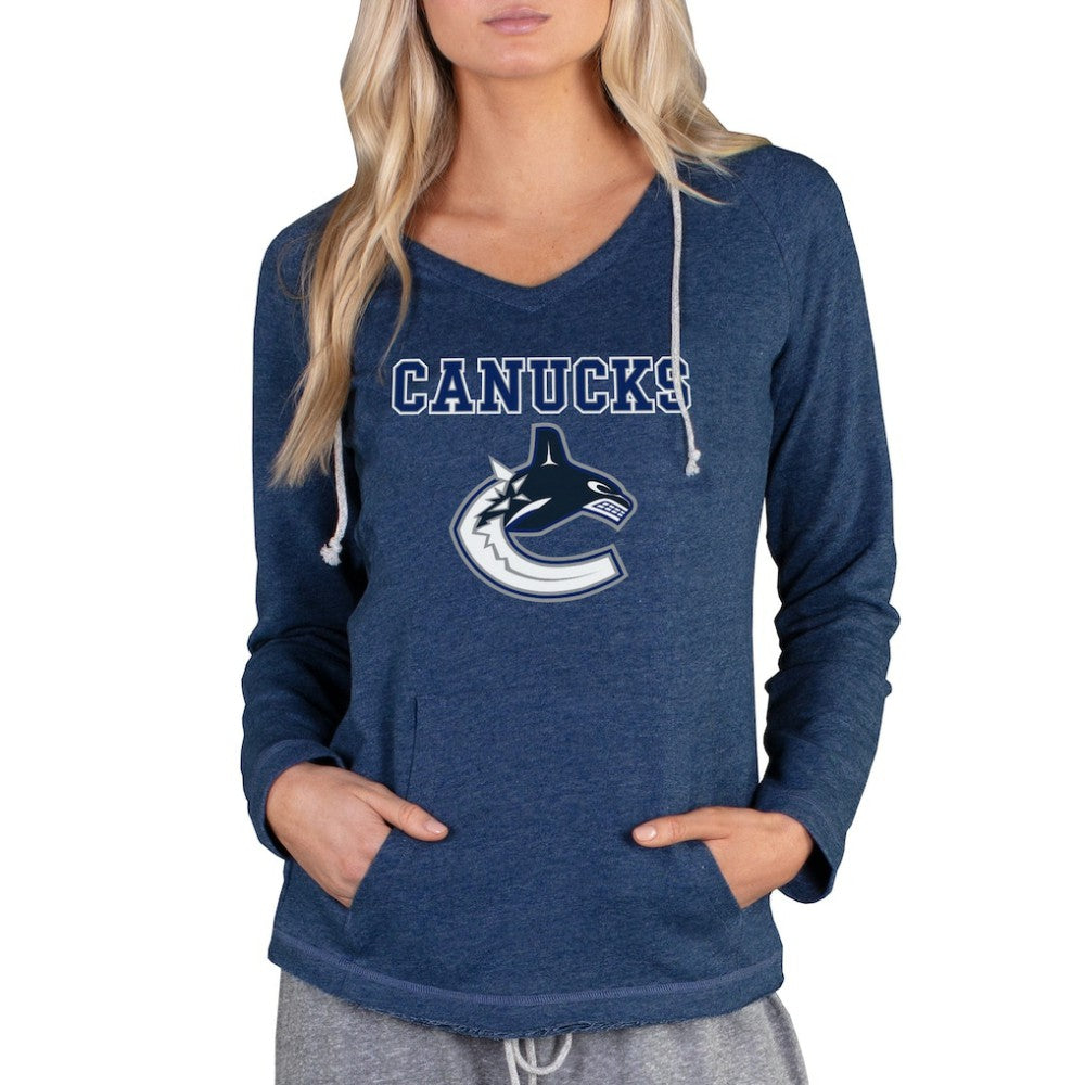 Vancouver Canucks Concepts Sport Women's Mainstream Terry Tri-Blend Long Sleeve Hooded Top - Navy | NHL online