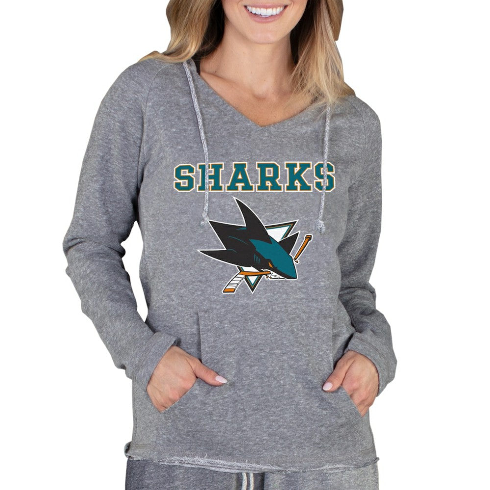 San Jose Sharks Concepts Sport Women's Mainstream Terry Tri-Blend Long Sleeve Hooded Top - Gray | NHL near me