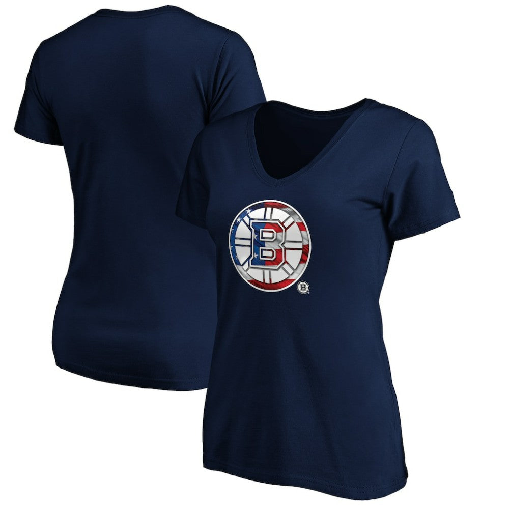 Boston Bruins Women's Banner Wave Logo V-Neck T-Shirt T-Shirt - Navy | NHL on sale
