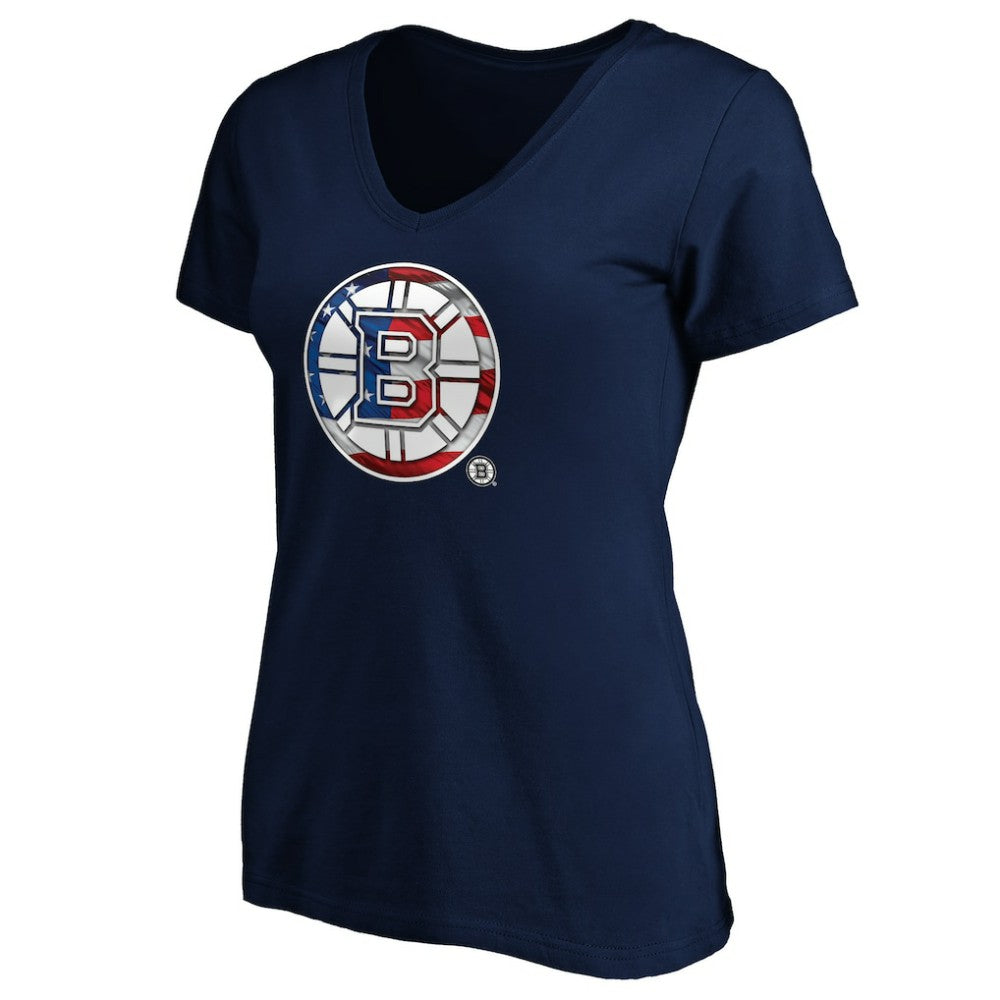 Boston Bruins Women's Banner Wave Logo V-Neck T-Shirt T-Shirt - Navy | NHL on sale