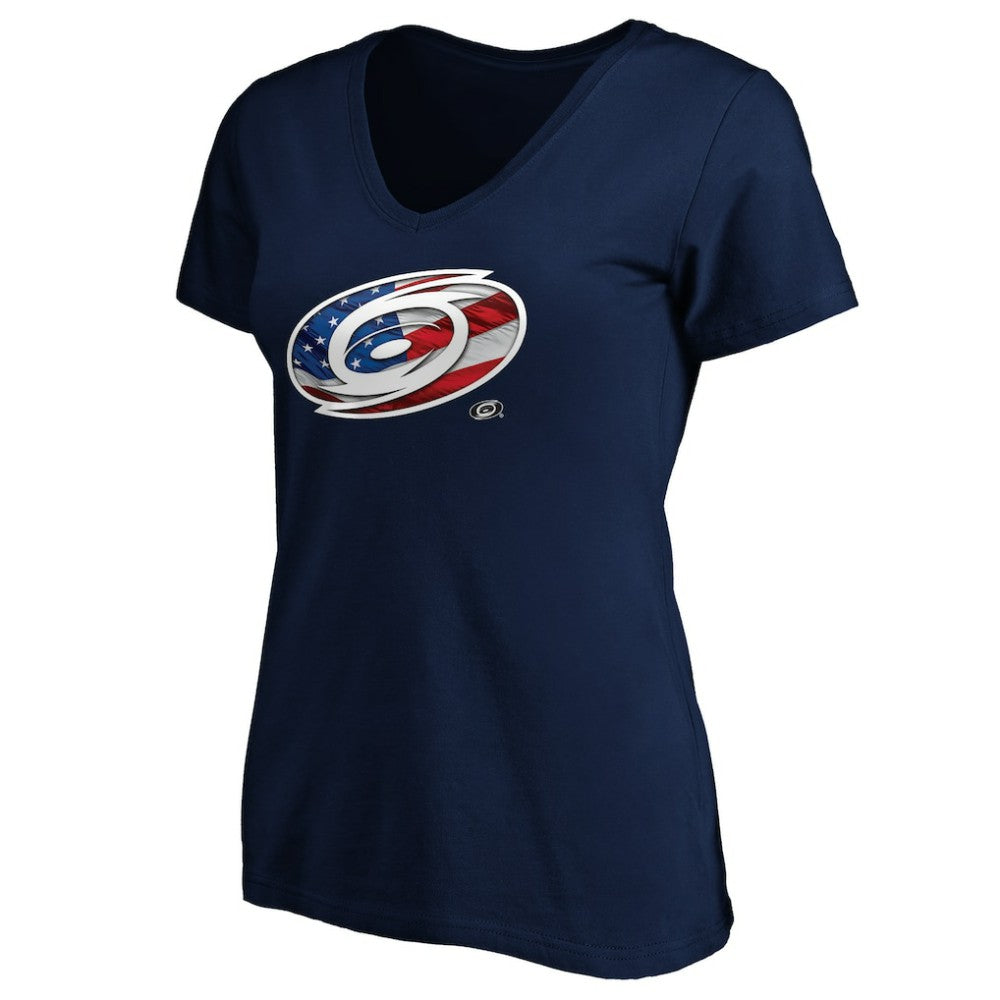 Carolina Hurricanes Women's Banner Wave Logo V-Neck T-Shirt T-Shirt - Navy | NHL near me