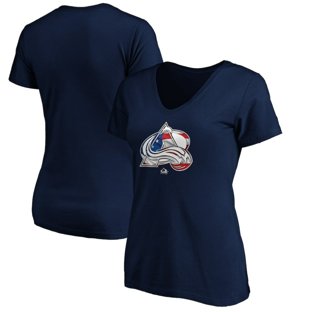 Colorado Avalanche Women's Banner Wave Logo V-Neck T-Shirt T-Shirt - Navy | NHL sale