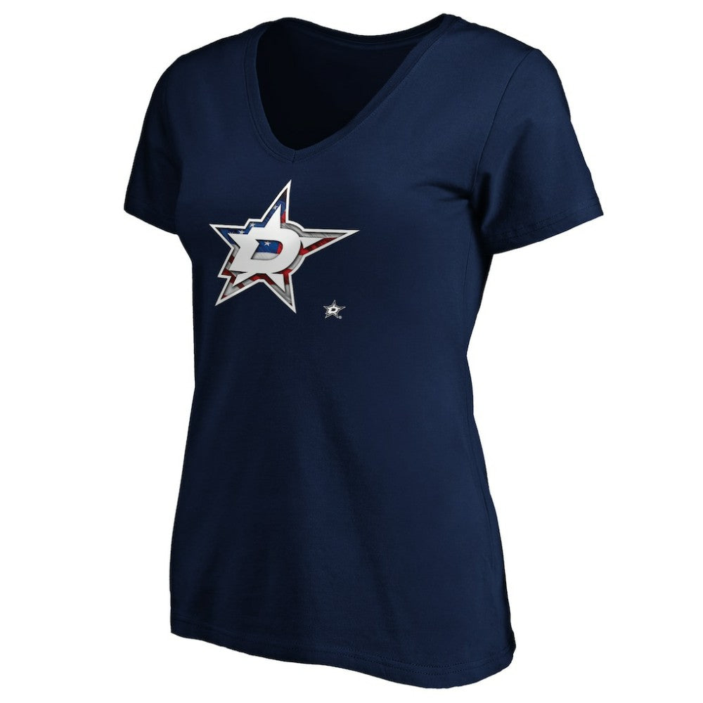 Dallas Stars Women's Banner Wave Logo V-Neck T-Shirt T-Shirt - Navy | NHL sale
