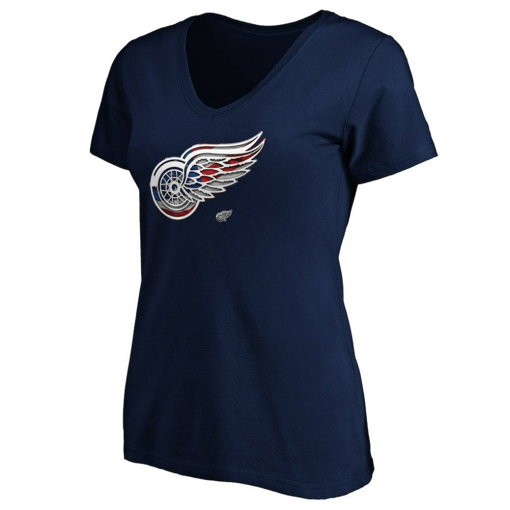 Detroit Red Wings Women's Banner Wave Logo V-Neck T-Shirt T-Shirt - Navy | NHL near me