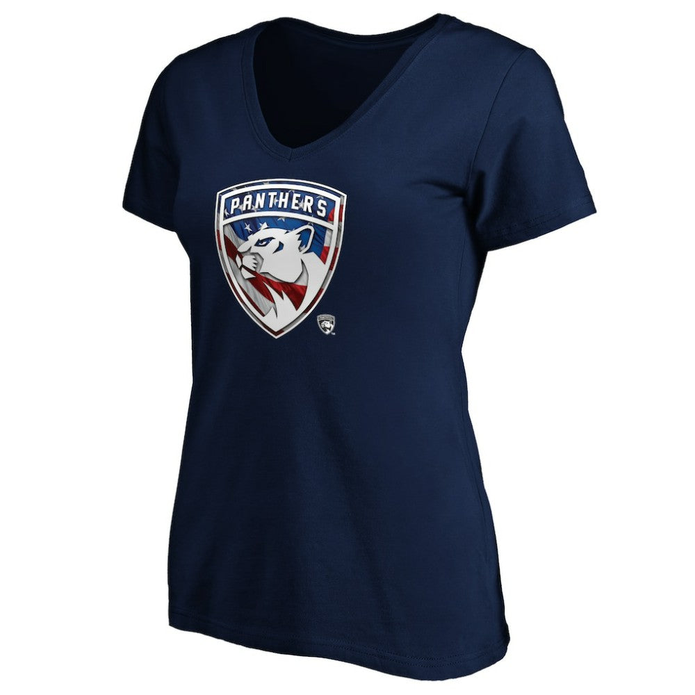 Florida Panthers Women's Banner Wave Logo V-Neck T-Shirt T-Shirt - Navy | NHL on sale
